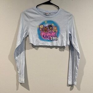 Bratz 2001 Light Blue Long Sleeve Cropped Top - DIY Handcut - Size Large